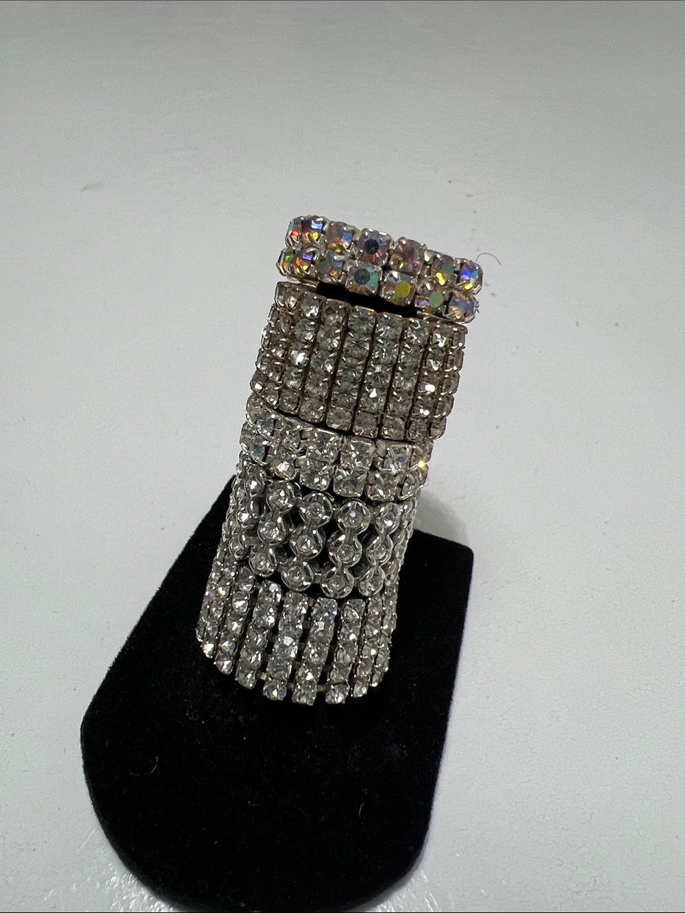 Crystal Pavé Stretch Rings - Clear and Aurora Borealis - Vintage - 5 Rings - Picture 13 of 16